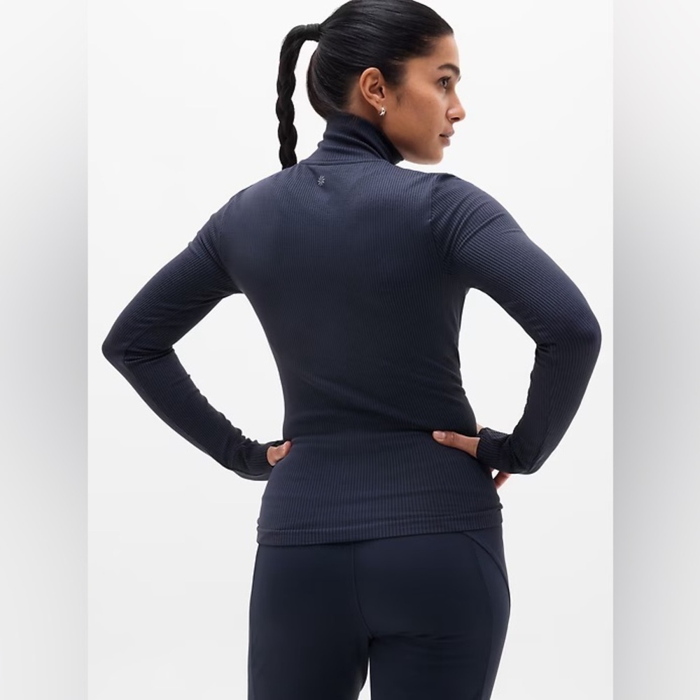 Athleta Flurry Seamless Henley Long Sleeve Granite Blue XS Fitted Top - Picture 2 of 8